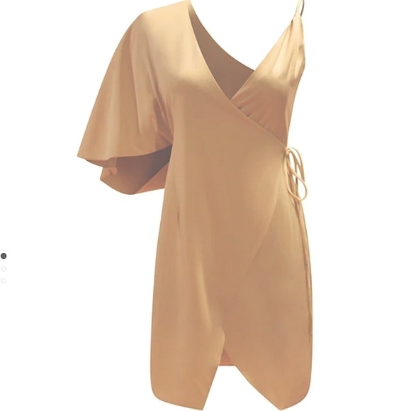 KIMBERLY GOLDSON LAUREL bone asymmetrical mini dress NWT - Picture 2 of 4